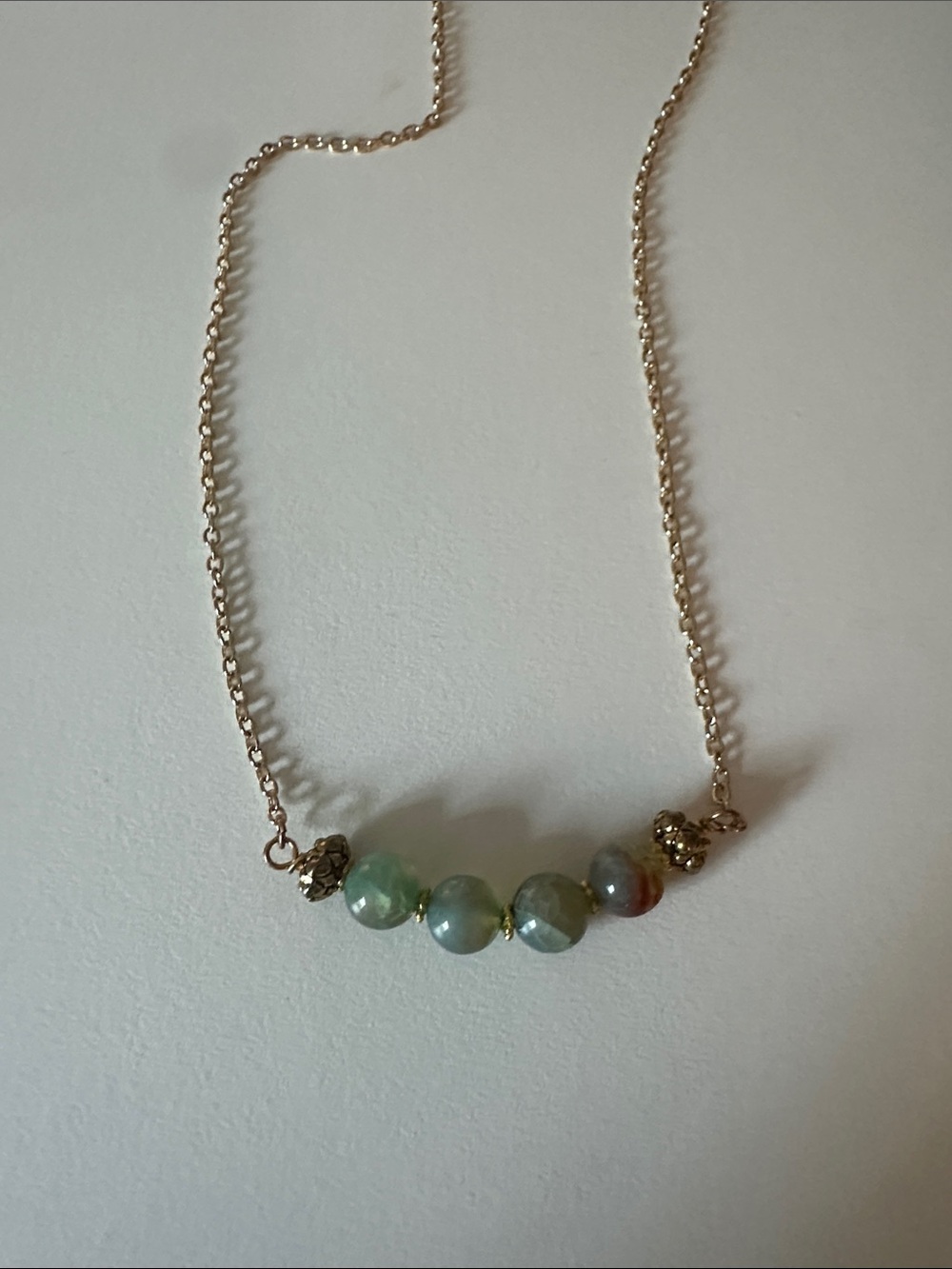 Gold Chain Necklace with Green Agate Beads